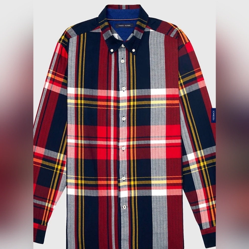 Tommy Hilfiger Men's Unisex Adaptive Plaid long sleeve shirt